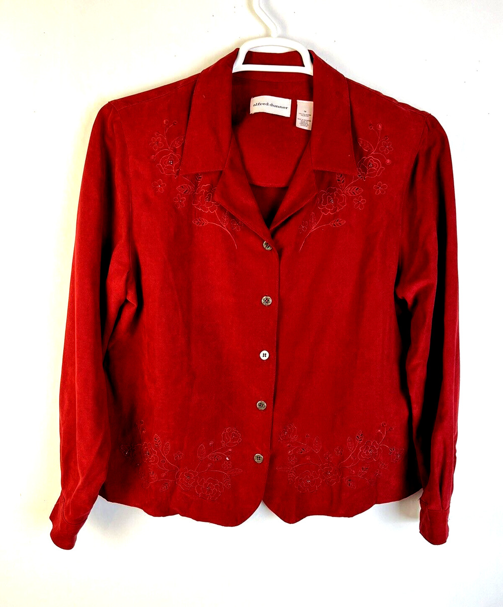 Alfred Dunner Jacket Womens 14 Embroidered and Embelllished Red Lightweight